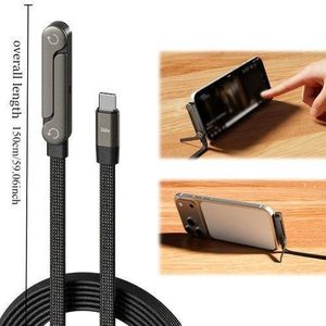 240W USB C to USB C Fast Charging Cable with 180° Rotatable Phone Stand, 1.5M Braided Elbow Data Cable