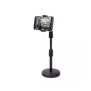 Adjustable Desktop Phone Holder Stand with Weighted Round Base, 360° Rotatable Cell Phone Bracket Mount with Height-Extendable Rod for Office Desk, Online Classes, Cooking Videos, Live Streaming, and Zoom Calls – Black