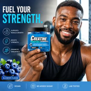 Gummy MUSCLE BUILDING Creatine Monohydrate Gummies for Men & Women of Creatine Monohydrate per Serving-gyming powdr supplement capsule Help Increase Strength and Build Muscle, Sugar Free,Vegan, Blueberry Flavor 5000mg