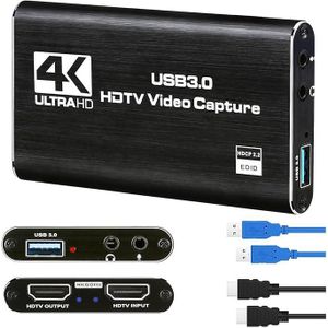 4K Audio Video Capture Card, USB 3.0 HDMI Video Capture Device, Full HD 1080P, 3.5mm Audio Input, HDCP 2.2, for Game Recording Live Streaming Broadcasting
