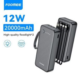 FOOMEE  AB25 20000mAh Portable Power Bank,Dual Light,Built-in Type-C Cable,5 Output