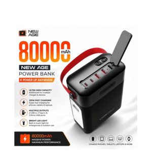 New Age 80,000mAh Heavy Duty Power Bank – 130W Super Fast Charging, USB-C PD Laptop Charger, AI Smart, LED Digital Display & Torch (  RH018 )
