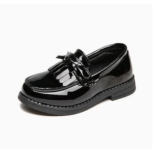 Arsuxeo Girls Back to School Leather Shoes with Bow-knot Soft Slip-on Loafers 