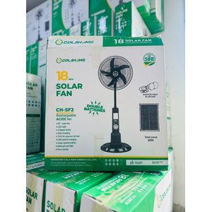 ColaHome 18 Inch Solar Fan CH-SF2 Rechargeable AC/DC Fan with 25W Solar Panel, Double Battery, LED Light and USB