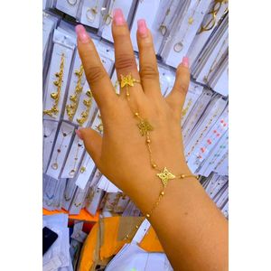 Very Stylish Sexy Dainty Butterfly & Charming Dazzling Golden Tone Ring Hand Bracelet For Adorable Unique Sexy Ladies 