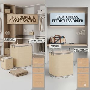 Thick Oxford Fabric Storage Bag Organizer, Strong Zipper Storage Bag Organizer, Heavy-Duty Handles portable Storage bag, Closet & Under-Bed Storage bag, Large Storage Bag, Breathable Fabric Organizer for Clothes, Bedding & More With Strong Handles - 210L