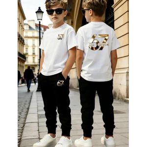 Children Graphic Co-Ord Set Stylish Half Sleeve T-Shirt & Cargo Pants Combo Joggers Comfortable Casual Clothing Outfit 