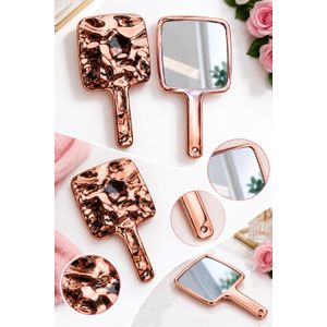 Rose Gold Handheld Makeup Mirror with Handle – Portable Beauty Mirror, 1 Piece