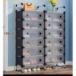 7-Tier Double Column Shoe Rack Cabinet With Dustproof Transparent Doors - Space Saving Footwear Organizer Storage Stand