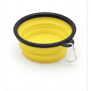 Collapsible Pet Bowl with Carabiner Clip: Portable Travel Pet Bowl for Dogs & Cats. Eco-Friendly TPE Expandable Food & Water Dish for Outdoor Hiking. Walking & Camping. Yellow. 350ml