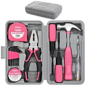 13Piece Set General Household Hand Tool Kit with Plastic Toolbox Storage Case Pink for woman-Include