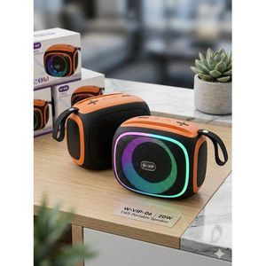 W-VIP-06 20W Portable Wireless Bluetooth Speaker - Big Bass, RGB LED Light & TWS Support - Orange/Black