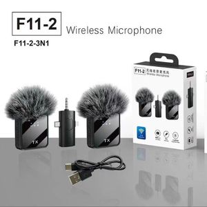 Mic F11-2 Dual Noise Cancelling Wireless Microphone With 3 in 1 Receiver For iPhone,Type C and Camera