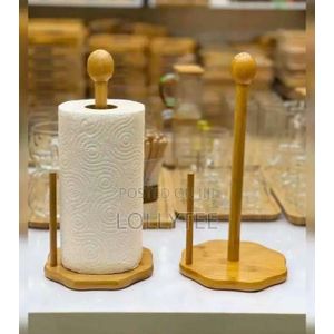 freestanding countertop wooden paper towel holder (also commonly referred to as a kitchen tissue stand or roll dispenser).