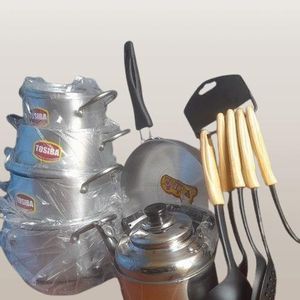 Quality Pots, Frying Pan, Kettle& Non Stick Spoons Set - Bundle