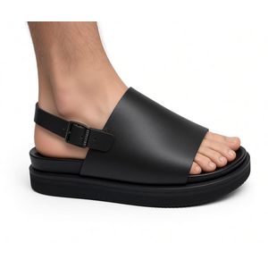 Fabian Men's Genuine Leather Slingback Sling Buckle Sandals - Black