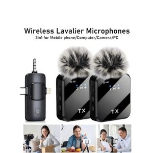 F11-2 3-in-1 Wireless Lavalier Microphone, Noise Reduction Clip-On Mic for iPhone & Android-Black