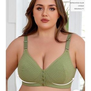 ONIBENZ Plus Size Front-Button Wireless Comfort Bra - Full Coverage Adjustable Firm Strap-Sleep/Maternity Bra - Olive Green