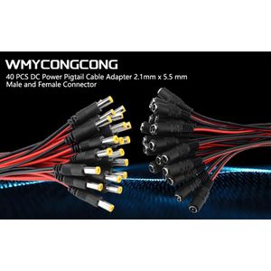 40pcs 12V5A DC Power Pigtail Cable Adapter Male & Female Connector For CCTV Security Camera LED light 