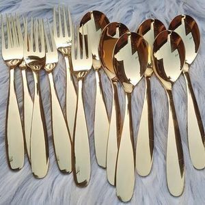 UNIC UNIQUE Gold Plated Stainless Steel Spoon & Fork - 12Pcs
