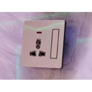 Single Switched Universal Wall Socket with Slim Vertical Rocker (Brushed Metallic Finish)
