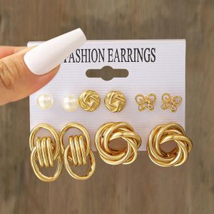 Enacolor 6Pairs/Set Gold Earrings Butterfly Round Earings Jewelry Accessories