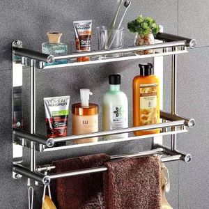 2-Tier Stainless Steel Wall-Mounted Bathroom Shelf Rack. I