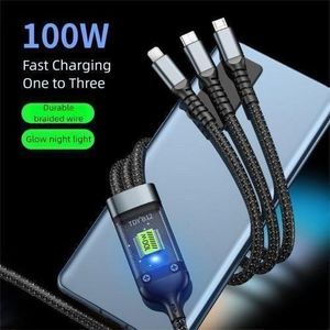 Fast 100W 3-in-1 Braided Charging Cable - Type-C + Lightning + Micro USB (with LED Charging indicator)