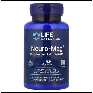 Life Extension Neuro-Mag Magnesium L-Threonate, Memory Health, Quick Thinking, Cognitive Health Support, Vegetarian, Non-GMO, 90 Vegetarian Capsules (144 mg from 2000 mg Magtein magnesium L-threonate