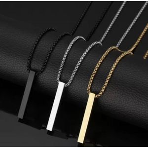 UNIQUE Unisex Stainless Steel Rectangular Pillar Necklace, Rectangular Vertical Bar Pendant Necklace- Gold, Silver and Black 