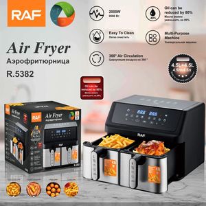 RAF New Multi-purpose Digital LCD Screen Electric 4.5L + 4.5L Double Double Air Fryer Electric Deep Fryer Oven Smart Dual Air Fryers With 2 Independent Baskets