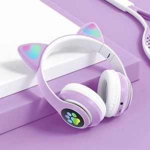 Cute Cat Headphones Bluetooth Girls Kids Glowing Wireless Earphones With Built-in Mic, For Samsung Android MP3 Player