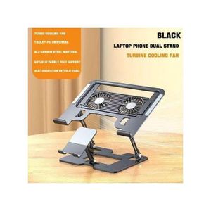 2-in-1 Laptop Cooling Stand with Dual Fans & Phone Holder Adjustable Ergonomic Riser Portable & Foldable