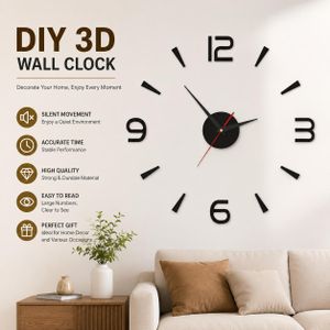 Multifunctional DIY Frameless Modern Acrylic 3D Wall Clock, Silent Digital Crystal Battery Operated Clock for Home Office Bedroom Decoration