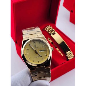 POEDAGAR Highly Original Quality & Sophisticated Non Fading Men's Gold Chain Wristwatch + Hand Chain