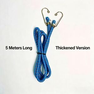Elastic Bungee Cord with Metal Hooks, Thickened 5m Rubber Stretch Rope, Luggage Tie Down Strap for Motorcycle, Electric Bike, Bicycle, Trolley Cart Cargo Fastening