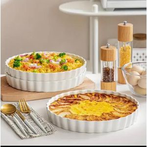 Clo 2pcs Porcelain Pie Pan Quiche Baking Dish, 22.86 cm Round Pie Dish Quiche Pan, Tart Pan with Ruffled Edge, Pie Plate for Apple, Quiche, Pot Pies, Tart