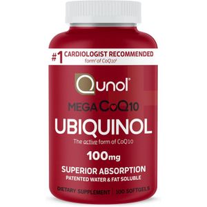 Qunol Mega Ubiquinol 100mg CoQ10, Superior Absorption, Patented Water and Fat Soluble Natural Supplement Form of Coenzyme Q10