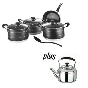 Kitchen bundle non stick pots, frying pan with a whistling kettle