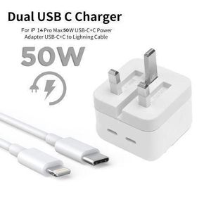Fast Dual USB-C 50W Charger Adapter (with USB-C to Lightning Cable)