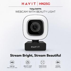 Havit PC Webcam for Laptop Streaming Full hd Pro 720p high quality transmission camera HN25G with selfie fill flash light 