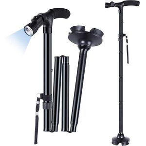 2. Collapsible Aluminum Walking Stick for the Elderly – Height Adjustable with Built-In LED Light