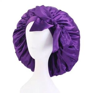 Satin Purple Bonnets With Tie Band Fixed Women Hair Bonnet Custom Satin Bonnet