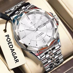 POEDAGAR  VIP Waterproof Chronograph Silver Premium Steel Chain Watch For Men