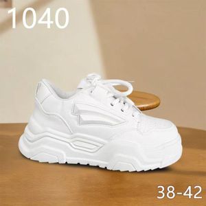 Women's Chunky Platform Dad Sneakers - All White Leather Geometric Casual Walking Shoes