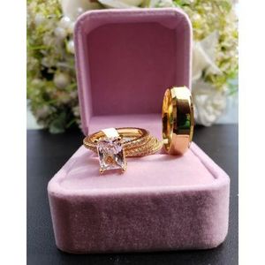 First Grade Non Fading Gold Wedding/Engagement Ring Set 