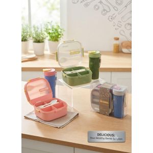 Bento Lunch Box with Water Bottle & Cutlery Set – 4 Compartments