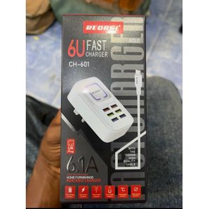 Recrsi 6 in 1  Port Charger With Charger Cord - ( 6 USB Port ) 6.1A