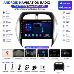 Android Navigation Radio GPS System with Reverse Camera – 4GB RAM + 64GB ROM for Toyota RAV4 2003–2005