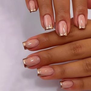 Popular Wearable Nail Tips with a Easy Golden Edge French Manicure Design